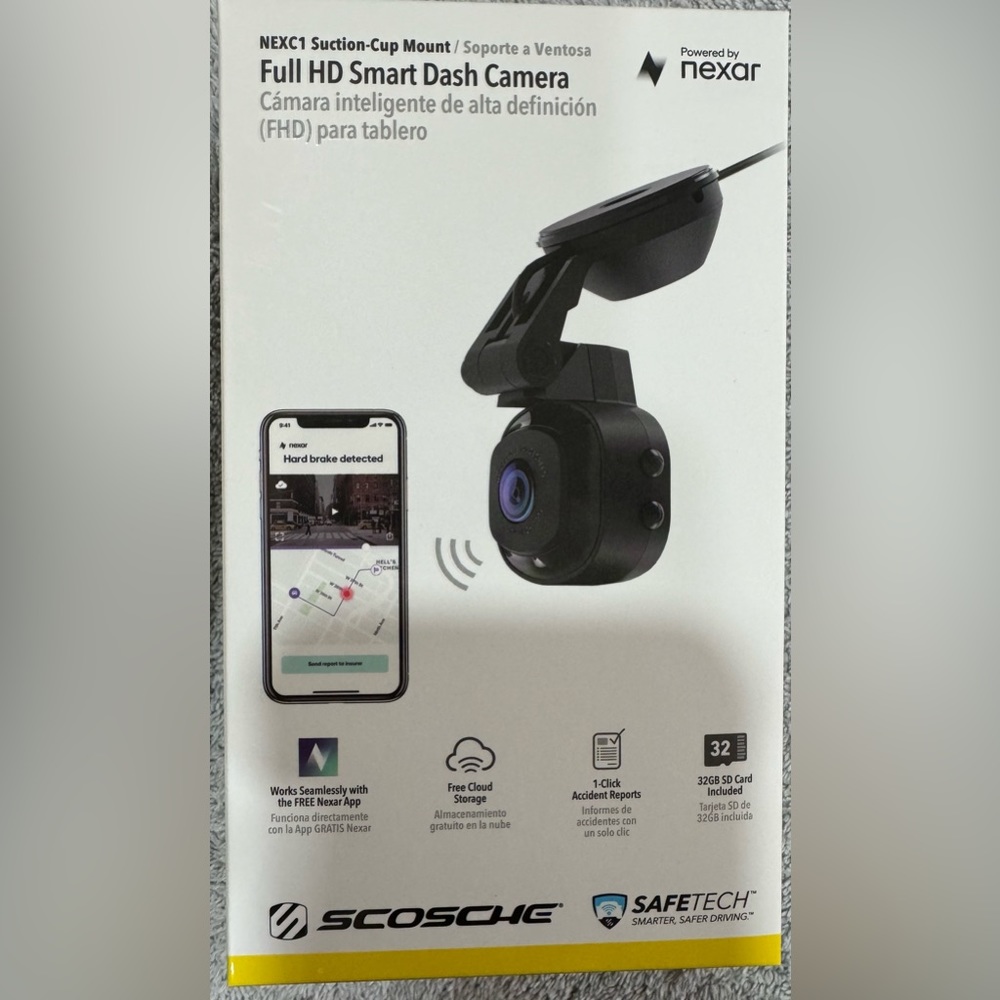 Scosche NEXC1 Smart Dash Cam - Black NEXC11032W-SP1 With 32 GB Card Included
